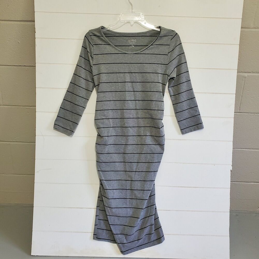 Isabel Maternity Womens Long Sleeve Striped Bodycon Dress Gray Size Small Ruched